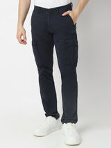 Men Trouser Cargo Fit Navy Blue Mid Rise