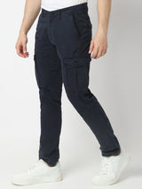 Men Trouser Cargo Fit Navy Blue Mid Rise