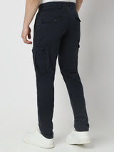 Men Trouser Cargo Fit Navy Blue Mid Rise