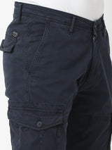 Men Trouser Cargo Fit Navy Blue Mid Rise