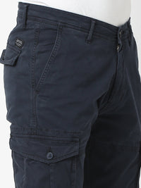 Men Trouser Cargo Fit Navy Blue Mid Rise