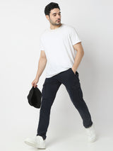 Men Trouser Cargo Fit Navy Blue Mid Rise