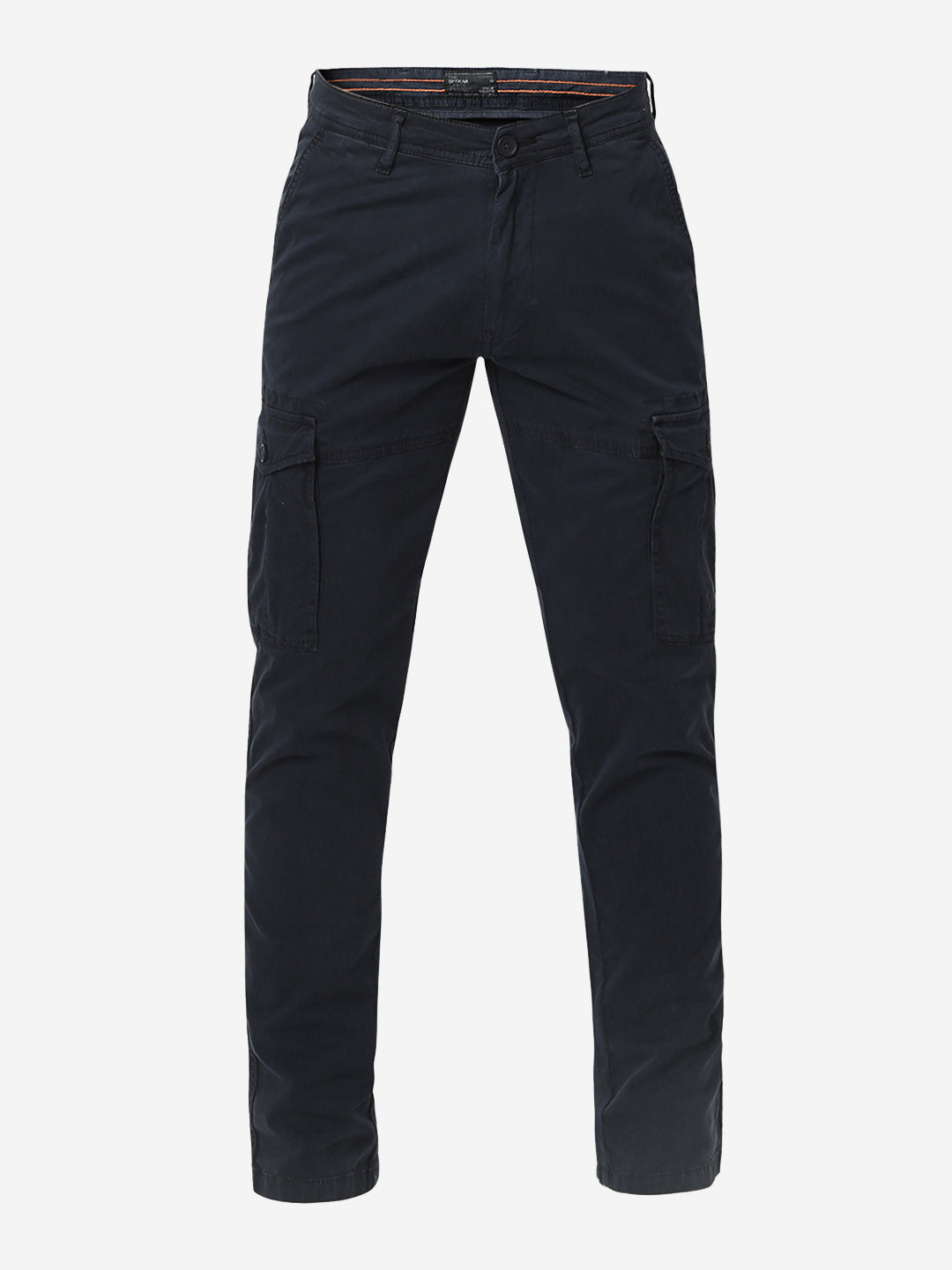 Men Trouser Cargo Fit Navy Blue Mid Rise