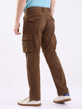 Men Trouser Relaxed Fit Brown Mid Rise