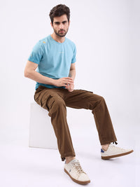 Men Trouser Relaxed Fit Brown Mid Rise