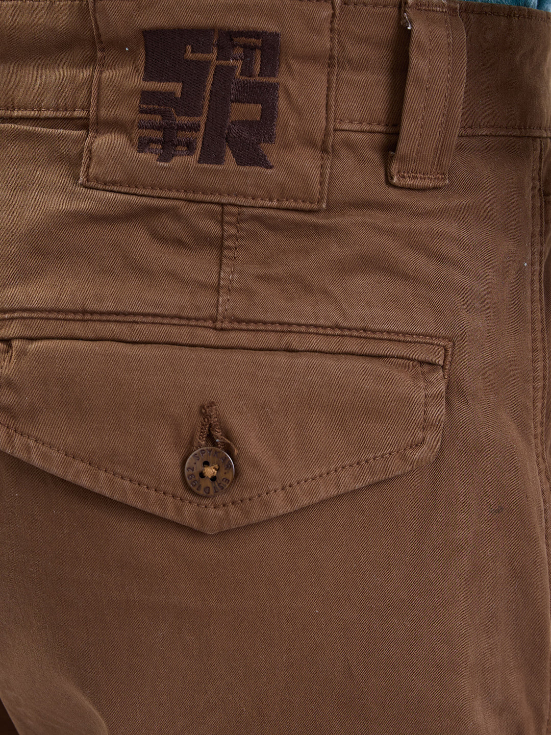 Spykar Bison Brown Mid Rise Chico Casual Trouser For Men