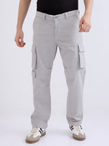 Men Trouser Relaxed Fit Grey Mid Rise