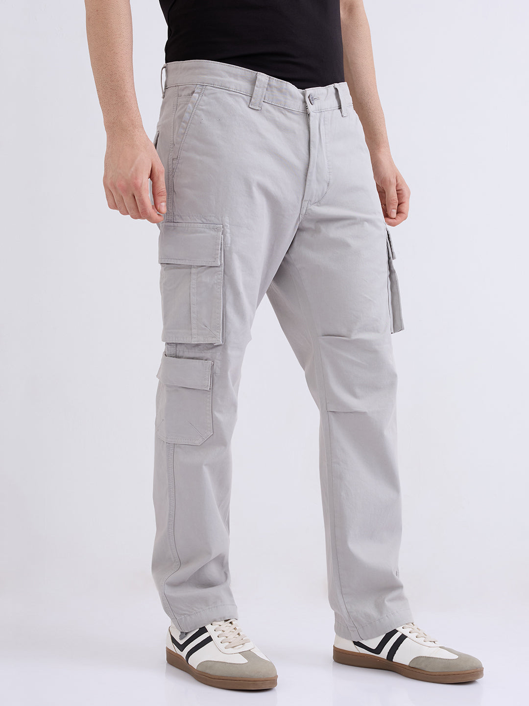 Men Trouser Chico Fit Grey Mid Rise