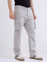 Men Trouser Relaxed Fit Grey Mid Rise