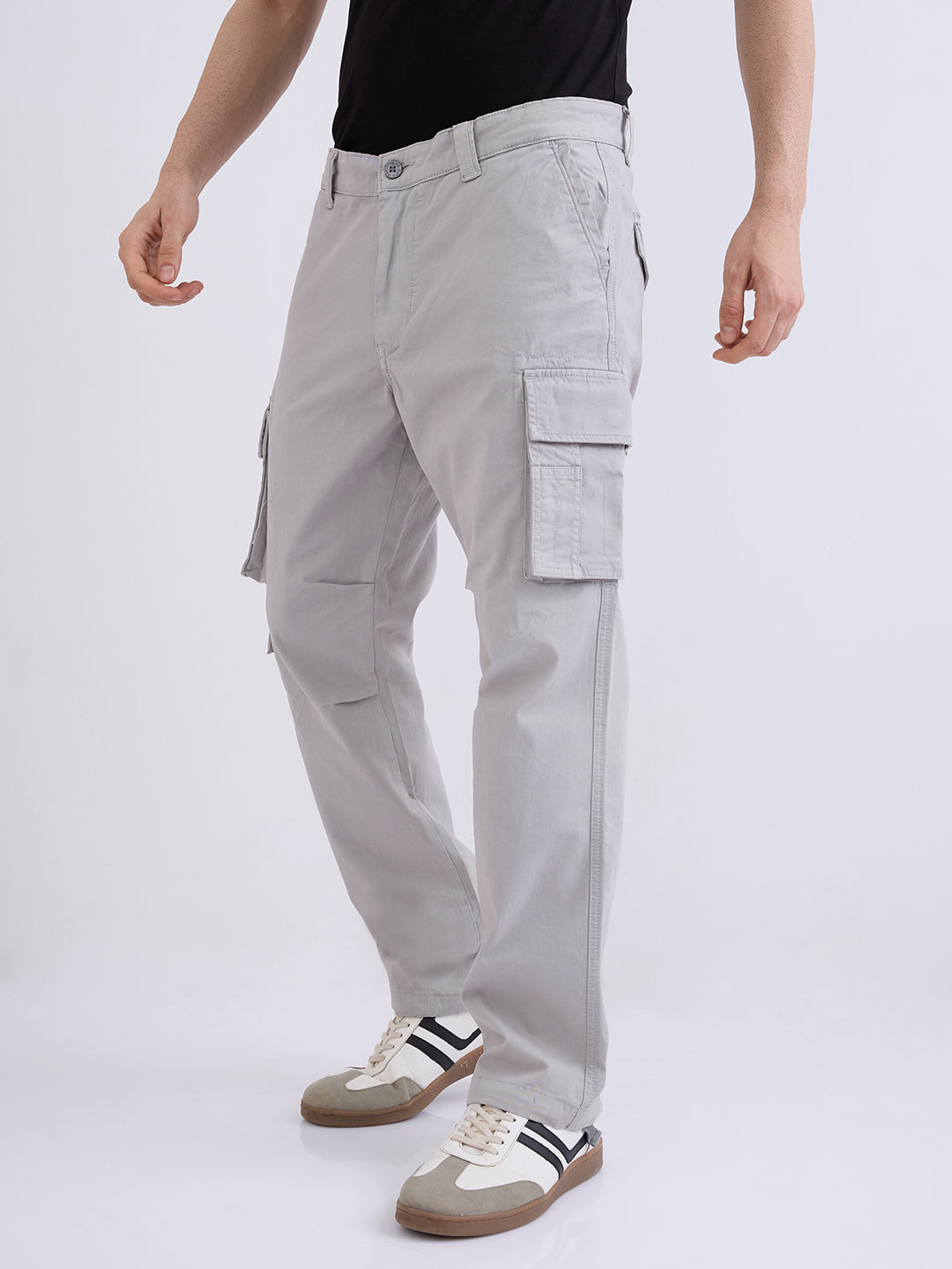 Spykar Light Grey Mid Rise Chico Casual Trouser For Men