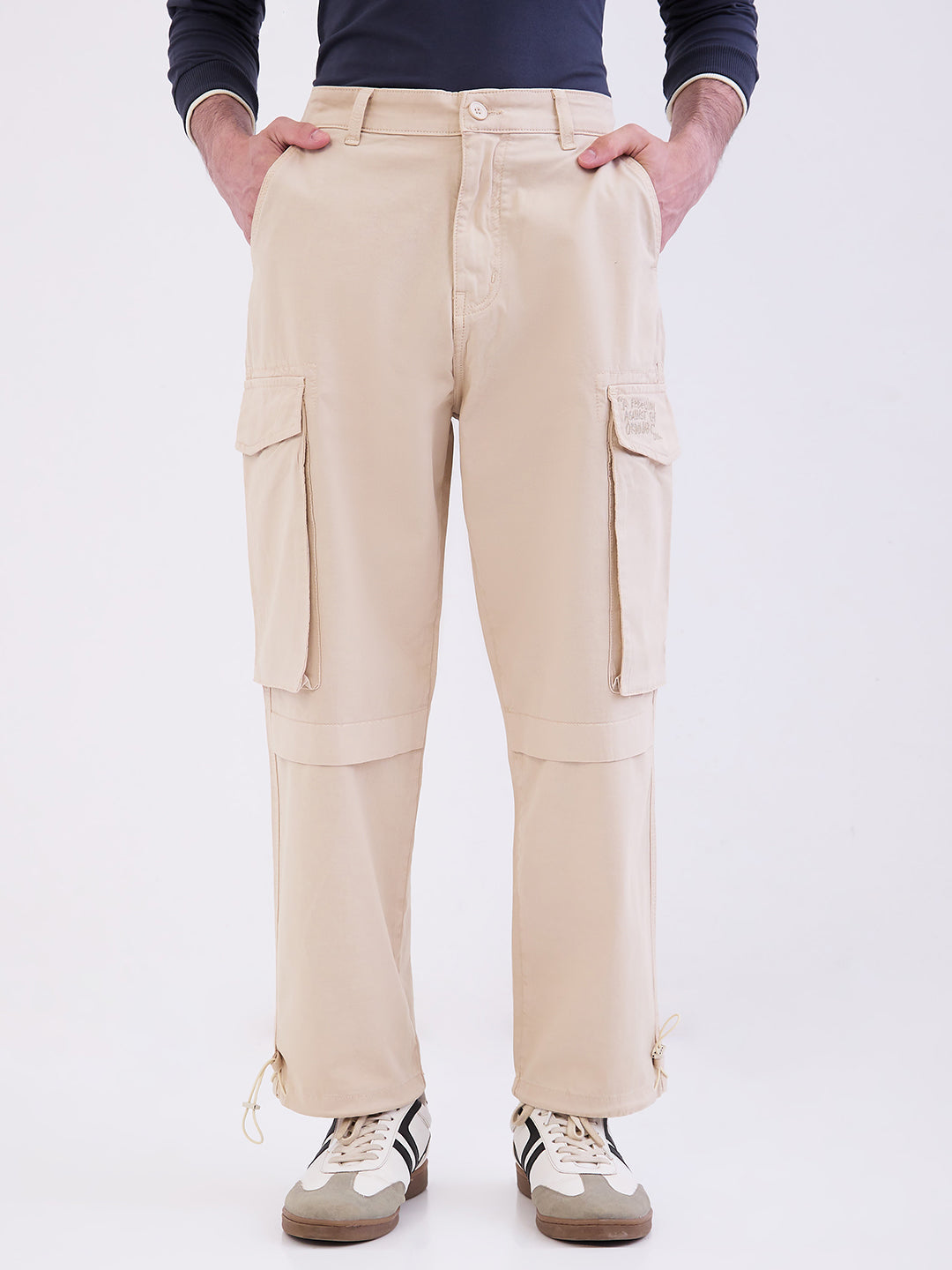 Men Trouser Beige Mid Rise