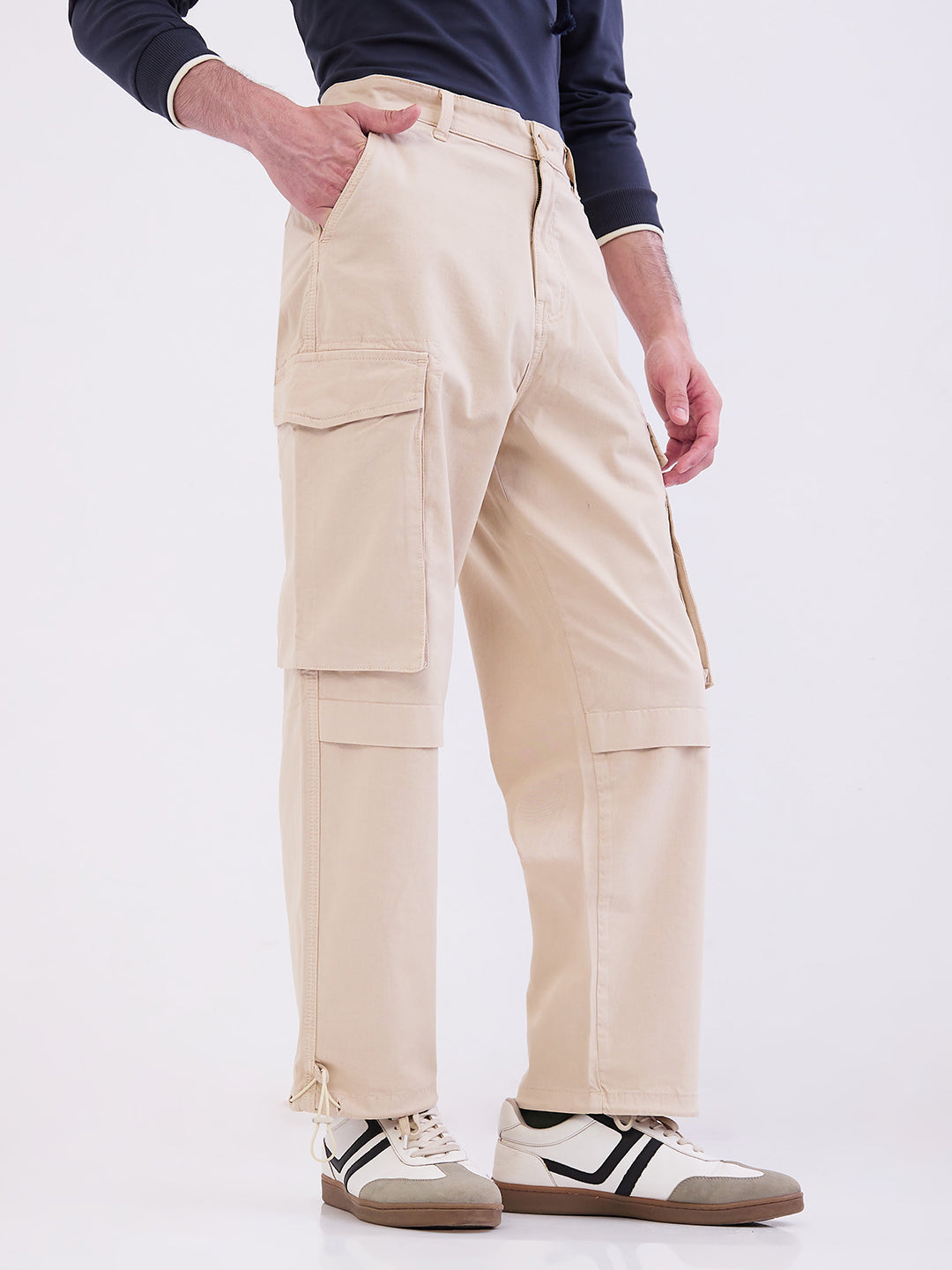 Men Trouser Beige Mid Rise