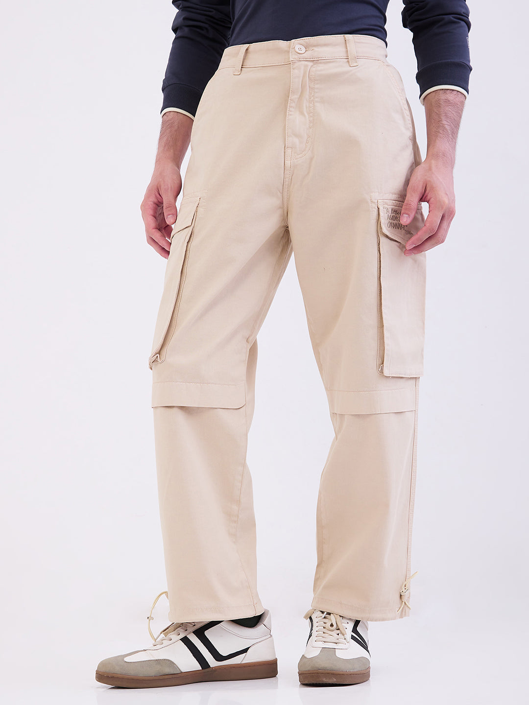 Men Trouser Beige Mid Rise