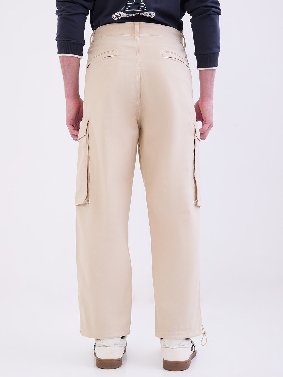 Men Trouser Beige Mid Rise