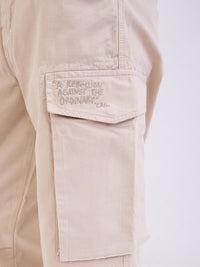 Men Trouser Beige Mid Rise
