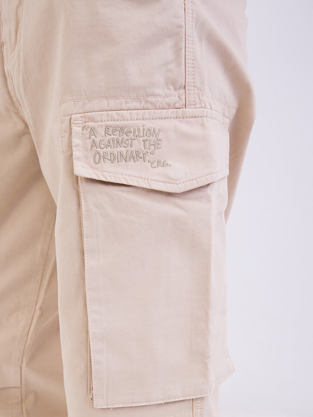 Men Trouser Beige Mid Rise