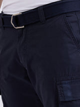 Men Trouser Cargo Fit Navy Blue Mid Rise