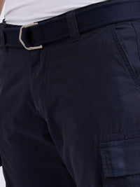 Men Trouser Cargo Fit Navy Blue Mid Rise