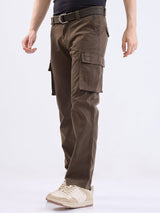 Men Trouser Cargo Fit Olive Green Mid Rise