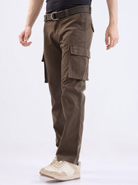 Men Trouser Cargo Fit Olive Green Mid Rise