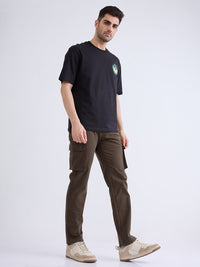 Men Trouser Cargo Fit Olive Green Mid Rise
