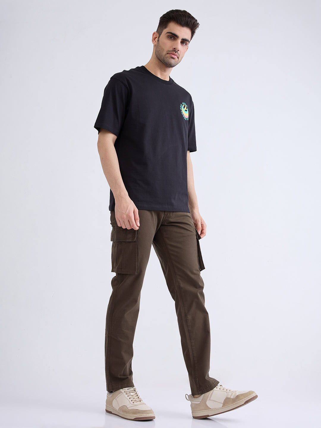 Men Trouser Cargo Fit Olive Green Mid Rise