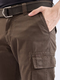 Men Trouser Cargo Fit Olive Green Mid Rise
