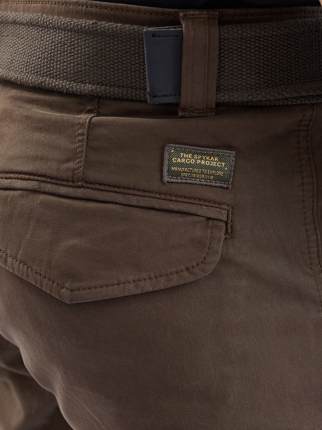 Spykar Olive Green Mid Rise Cargo Fit Casual Trouser For Men