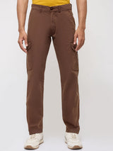 Men Trouser Cargo Fit Brown Mid Rise