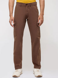 Men Trouser Cargo Fit Brown Mid Rise