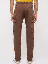 Men Trouser Cargo Fit Brown Mid Rise