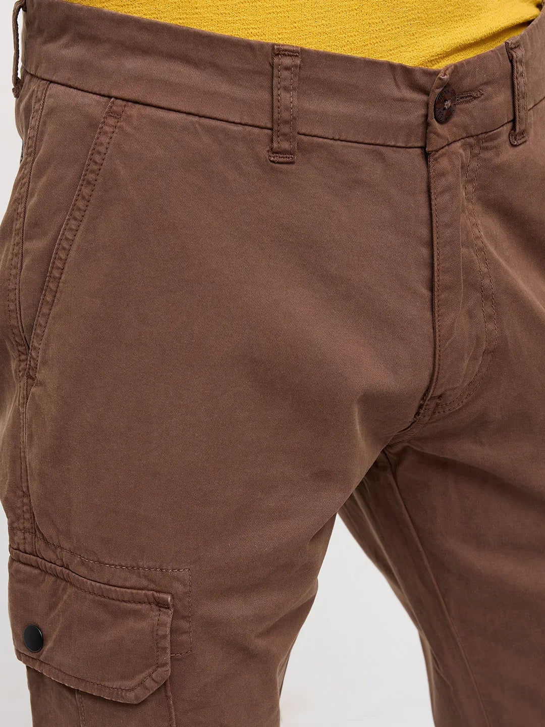 Men Trouser Cargo Fit Brown Mid Rise