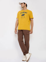Men Trouser Cargo Fit Brown Mid Rise