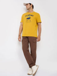 Men Trouser Cargo Fit Brown Mid Rise