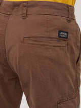 Men Trouser Cargo Fit Brown Mid Rise