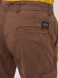 Men Trouser Cargo Fit Brown Mid Rise