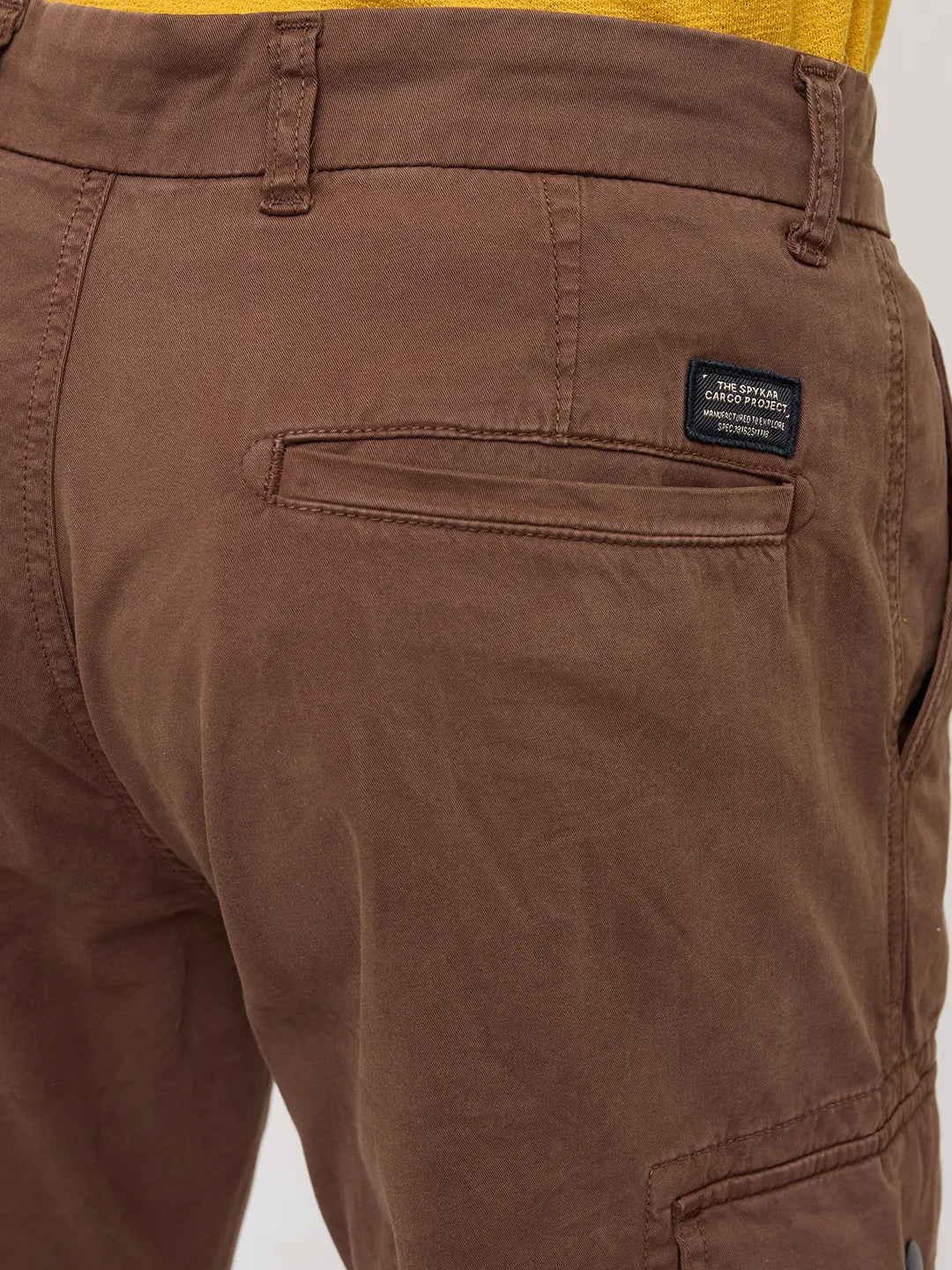 Men Trouser Cargo Fit Brown Mid Rise