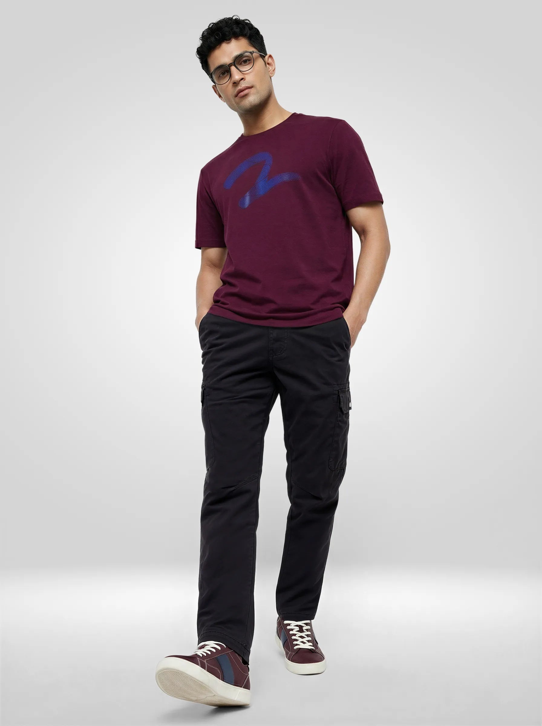 Men Trouser Cargo Fit Jet Black Mid Rise