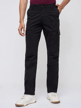 Men Trouser Cargo Fit Jet Black Mid Rise