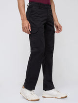 Men Trouser Cargo Fit Jet Black Mid Rise