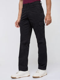 Men Trouser Cargo Fit Jet Black Mid Rise