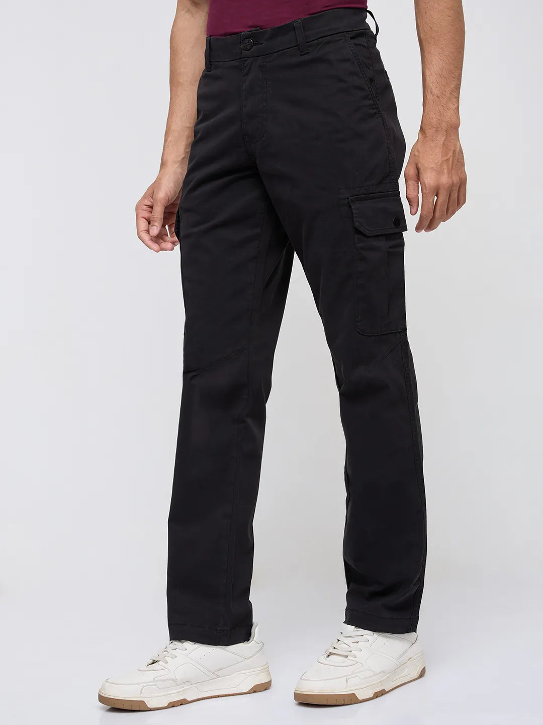 Men Trouser Cargo Fit Jet Black Mid Rise