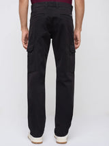 Men Trouser Cargo Fit Jet Black Mid Rise