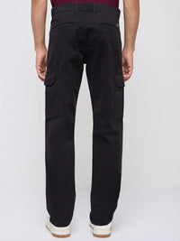 Men Trouser Cargo Fit Jet Black Mid Rise