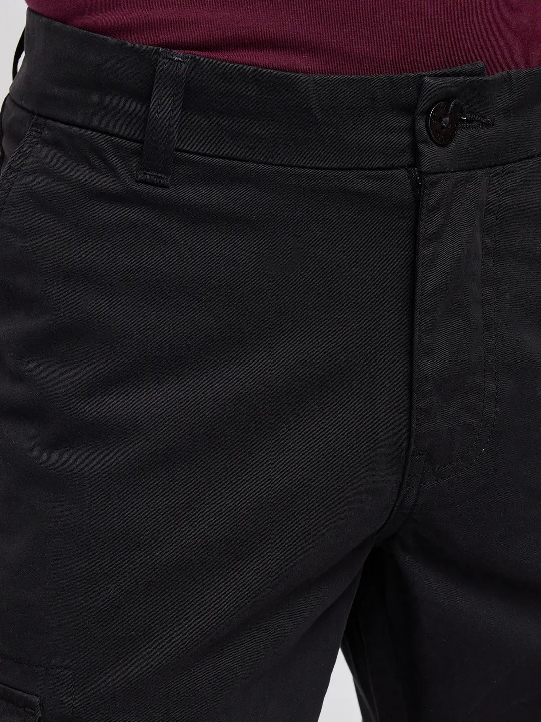 Men Trouser Cargo Fit Jet Black Mid Rise