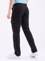Men Trouser Cargo Fit Jet Black Mid Rise