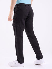 Men Trouser Cargo Fit Jet Black Mid Rise