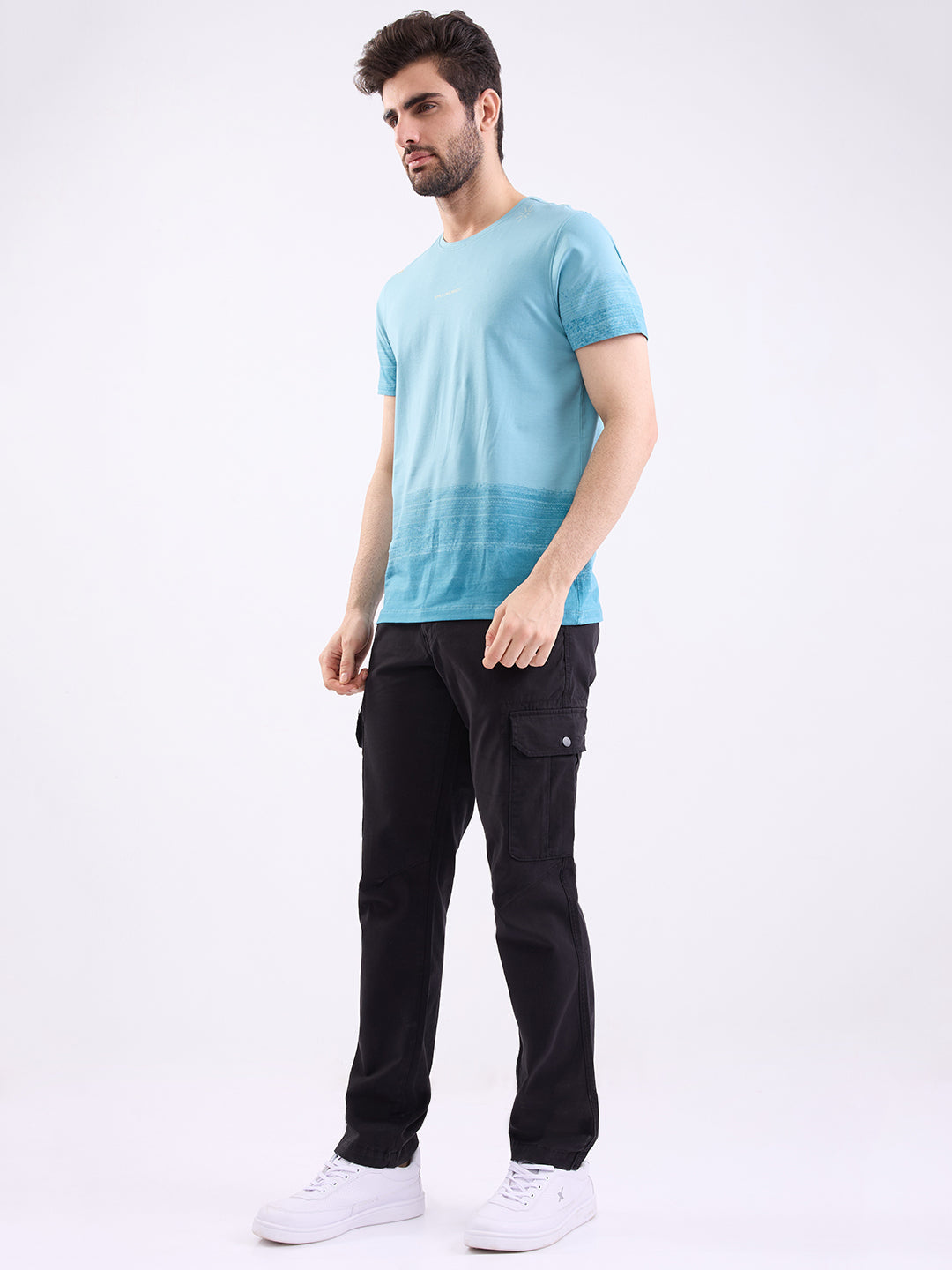 Spykar Jet Black Mid Rise Cargo Fit Casual Trouser For Men