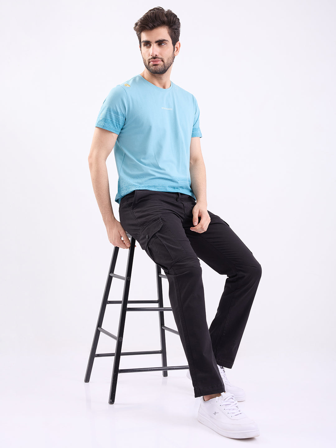 Spykar Jet Black Mid Rise Cargo Fit Casual Trouser For Men