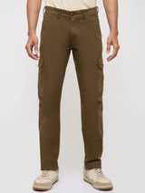 Men Trouser Cargo Fit Green Mid Rise